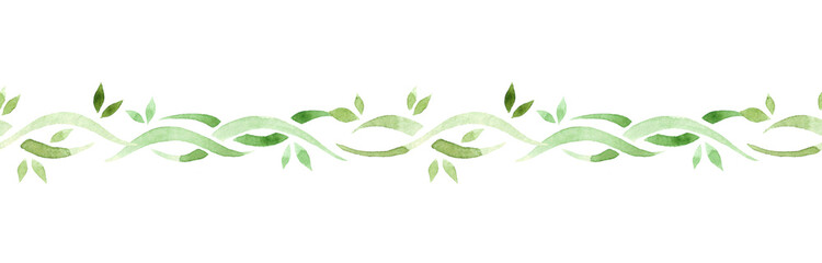 Watercolor border green vine on a white background. Element for design decoration