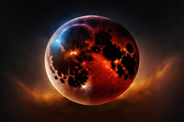 Wall Mural - lunar eclipse. 3d render of red moon in space. planet mars. fantasy astronomy. sphere in orbit in th