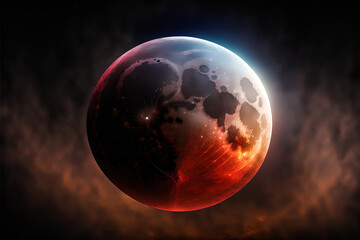 Wall Mural - lunar eclipse. red moon in space. planet mars. fantasy astronomy. sphere in orbit in the black of sp