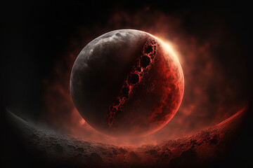 Wall Mural - lunar eclipse. 3d render of red moon in space. planet mars. fantasy astronomy. sphere in orbit in th