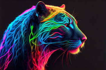  Neon black panther with glowing lines generative art