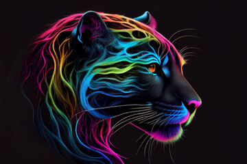  Neon black panther with glowing lines generative art