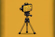 Character map pointer pin with gimbal stabilization tripod system for DSLR or video camera on a yellow backdrop. Generative AI