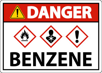 Danger Benzene GHS Sign On White Background