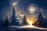 Christmas´Eve, the first of the 12 Christmas nights, Christ is being born, God´s love in this peacefull night, greetings, season, religion, illustration, digital