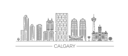 Wall Mural - Outline Calgary. Canada City Skyline with Modern Buildings