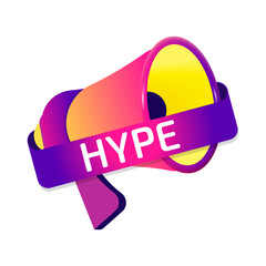 Aufkleber - Hype banner label, badge icon with megaphone. Flat design