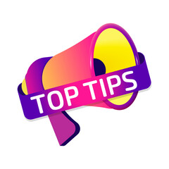 Fototapete - Top Tips banner label, badge icon with megaphone. Flat design