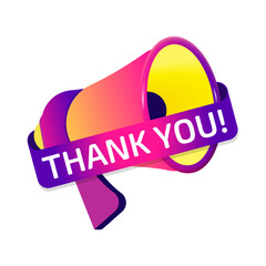 Aufkleber - Thank You banner label, badge icon with megaphone. Flat design