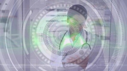 Canvas Print - Animation of data processing over biracial female doctor