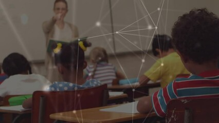 Sticker - Animation of network of connections over diverse schoolchildren and teacher