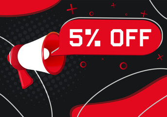 Leinwandbilder - 5 Percent Off. Hand Holding Megaphone With Speech Bubble