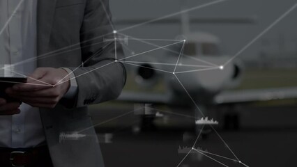 Poster - Animation of network of connections over caucasian businessman using smartphone