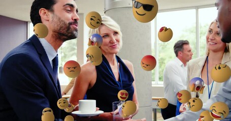 Poster - Animation of emoji icons over diverse business people