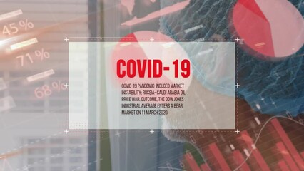 Poster - Animation of covid 19 text and data processing over caucasian male doctor at hospital