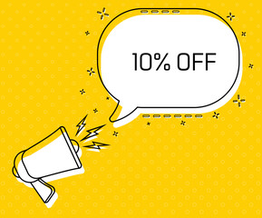 Leinwandbilder - 10 percent off. Megaphone and colorful yellow speech bubble with quote. Blog management, blogging and writing for website. Concept poster for social networks, advertising, banner