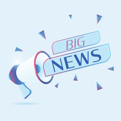 Aufkleber - Big news text with 3d realistic megaphone vector illustration. Banner template to announce news about webinar in social media, training course, marketing technology poster