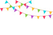 © easycolors - Garland with colorful flags. White background. Vector design.