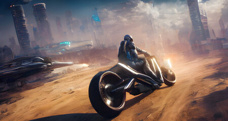 Ai Digital Illustration Motorcycle Rider Scene