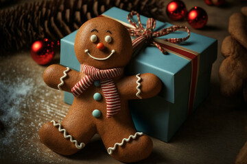 illustration of ginger bread with gift box	
