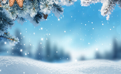 Wall Mural - winter background with fir tree branch