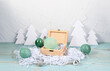 © Khristina - Composition with paper Christmas trees and balls in a wooden box