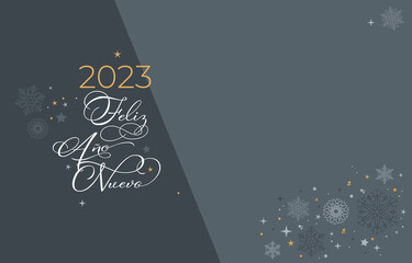 Cartel de feliz año nuevo 2023. Recurso gráfico tipo tarjeta. Bandera o estandarte
