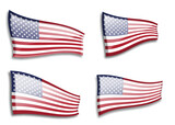 Fototapeta  - Set of American flags from variant views on white background. Every American flag can be used separately and easily editable.