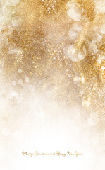 Wall Mural - golden glittering christmas card. festive background of shiny shimmering sparkles. vertical format w