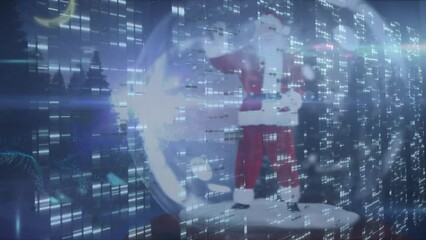 Sticker - Animation digital interface over christmas ball with santa claus