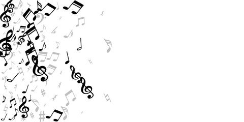 Wall Mural - Musical notes flying vector background. Audio