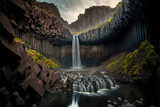 Fototapeta Fototapety z mostem - The Svartifoss waterfall is southern Iceland's most stunning natural attraction. Generative AI