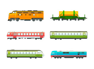 Wall Mural - Passenger and Freight Train with Wagon Vector Set