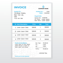  Business Minimal Corporate Invoice design template vector illustration bill form price . Creative template and stationery design payment agreement design template Cash Memo, Vector Quotation Design