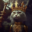 The cat lord wears a crown, armor, and a treasured sword. Generative Ai Art.
