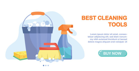 Cleaning landing page. Technical support and programming, website setup. Modern technologies and digital world. Cleanliness and hygiene. Poster or banner for website. Cartoon flat vector illustration