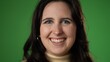 © Robert Peak - Smiling happy woman 20s 30s isolated on green screen background. Portrait of sincere emotions studio closeup