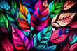 © 2rogan - colorful abstract leaves Modern art backdrop with glowing red, green, pink, and blue colors. Generative AI