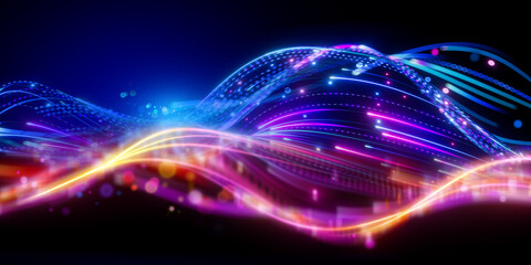 3d render. abstract futuristic background with blurry glowing wave and neon lines. spiritual energy 