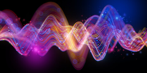 3d render, abstract background with glowing neon lines. Data transfer concept. Scientific digital wallpaper of neurolink