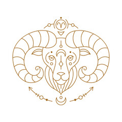 Wall Mural - Aries zodiac astrology horoscope stylized sign thin line. Ram symbol of esoteric, zodiacal astrological calendar, horoscope constellation vector illustration