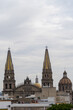 Guadalajara Cathedral seen from the center, various roofs of houses mexico