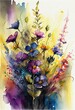watercolor painting wildflowers, wild flowers, growing everywhere, beautiful garden, generative ai