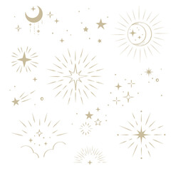 Wall Mural - Gold moon and star design elements set