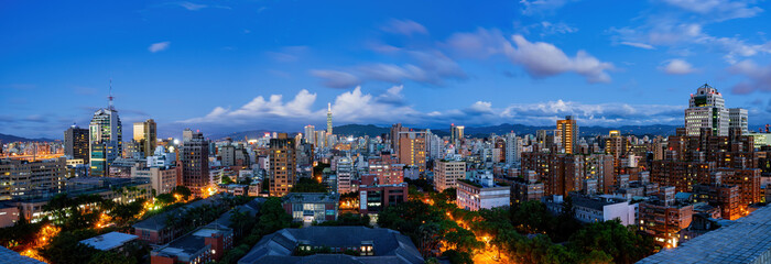 Wall Mural - Twilight high angle view of the Taipei cityscape