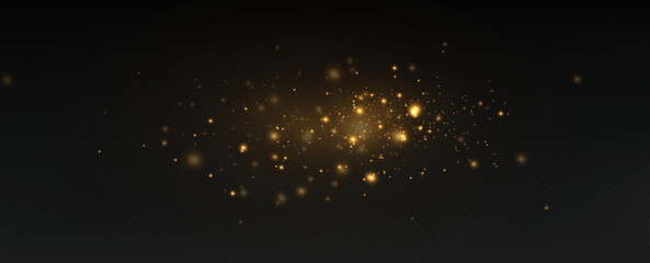 Golden sequins glow with many lights. Glittering dust. Luxurious background of golden particles.