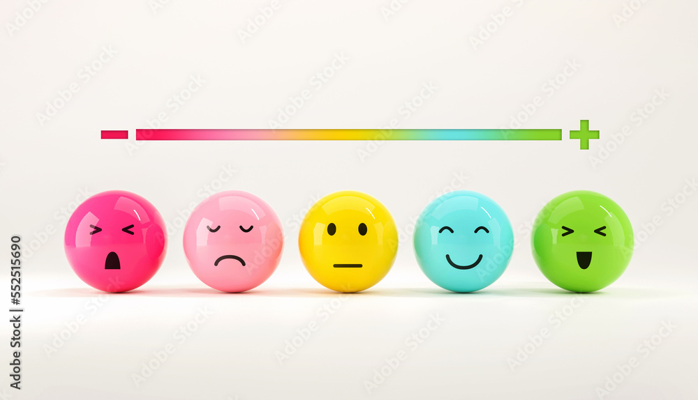 Ilustração Customer choose emoji emoticons happy mood on emotions ...