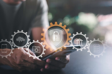 Wall Mural - password privacy authentication and authentication, access to cybersecurity information,businessman 