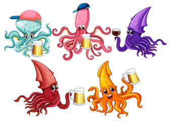 Canvas Print - Squid cartoon characters set