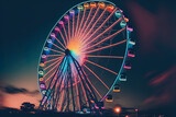 Fototapeta  - Neon-lit Ferris wheel Generative AI
